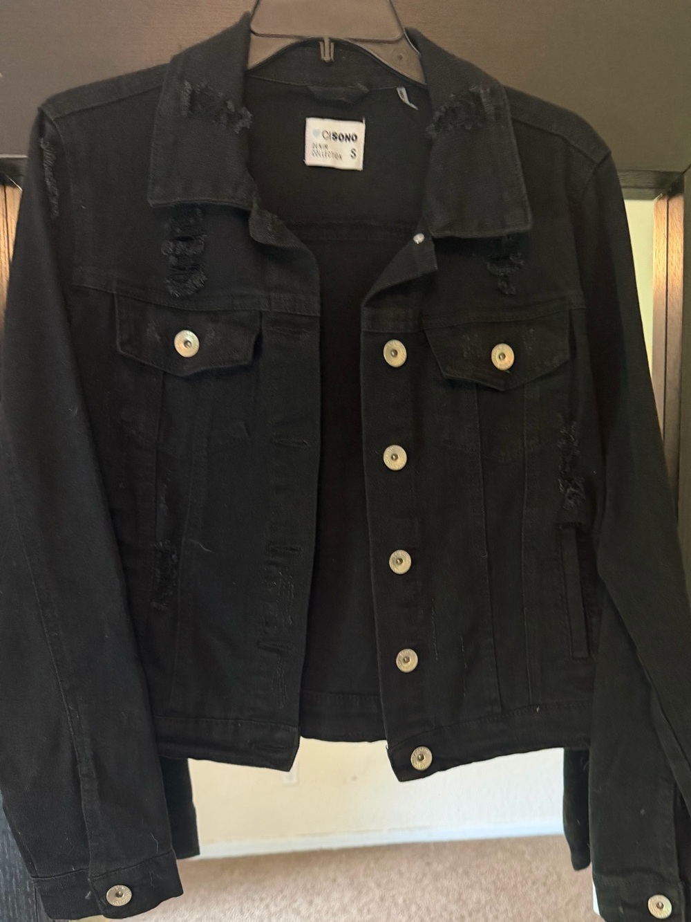 Black Distressed Denim Jacket - Women S NWOT - Picture 2 of 7